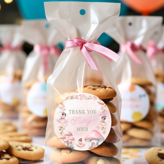 Fairy Mushroom House Pink Thank You Ronde Sticker