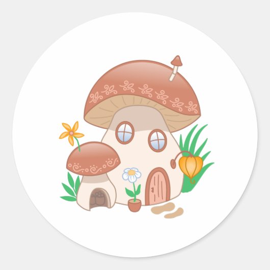 Fairy Mushroom House Ronde Sticker (Voorkant)