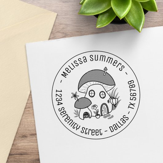Fairy Mushroom House Round Address Rubberstempel