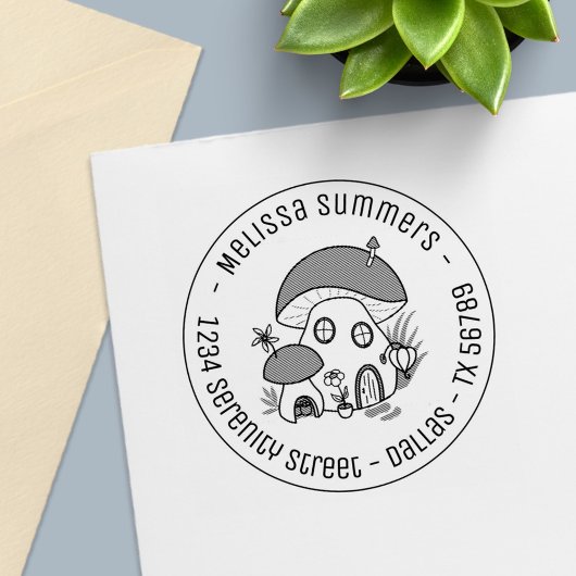 Fairy Mushroom House Round Address Zelfinktende Stempel