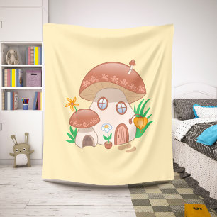 Fairy Mushroom House Yellow Sherpa Deken