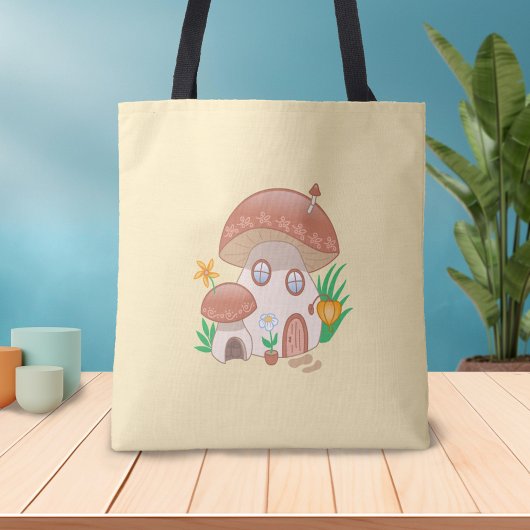 Fairy Mushroom House Yellow Tote Bag