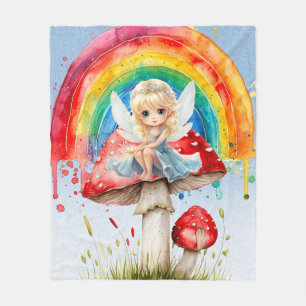Fairy Mushroom Paint Regenboog Meisje Verjaardagsf Fleece Deken