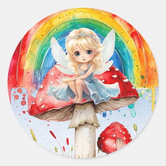 Fairy Mushroom Paint Regenboog Meisje Verjaardagsf Ronde Sticker (Voorkant)