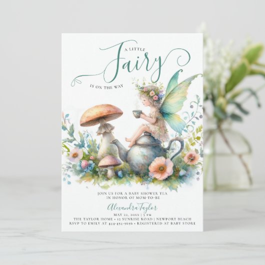 Fairy Mushroom Wild Flowers Baby Tea Girl Shower Kaart (Staand voorkant)