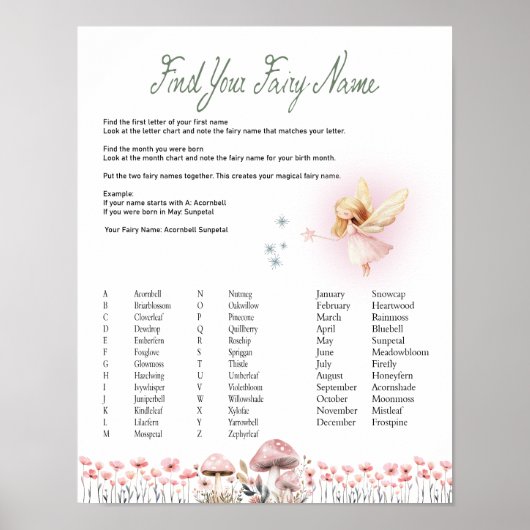 Fairy Name - Fairy First Birthday Poster (Voorkant)