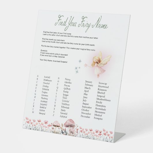 Fairy Name - Fairy First Birthday Reclamebord Met Voetstuk (Voorkant)