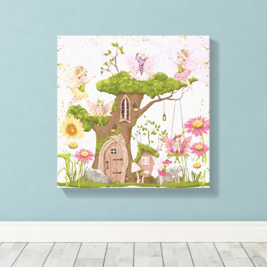 Fairy Nursery Décor Set van 3 Canvas Afdruk (Insitu (Houten vloer))