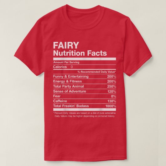 Fairy Nutrition Facts Name Named Funny T-shirt (Design voorkant)