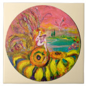 FAIRY OF THE SUNFLOWERS yellow pink ivory Tegeltje (Voorkant)
