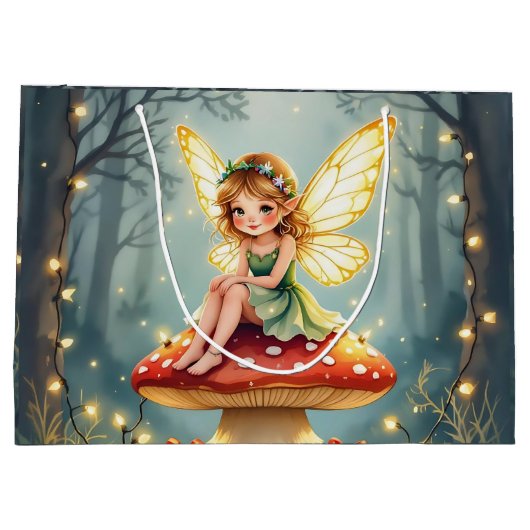 Fairy on a Mushroom in Enchanted Forest Christmas Groot Cadeauzakje (Achterkant)