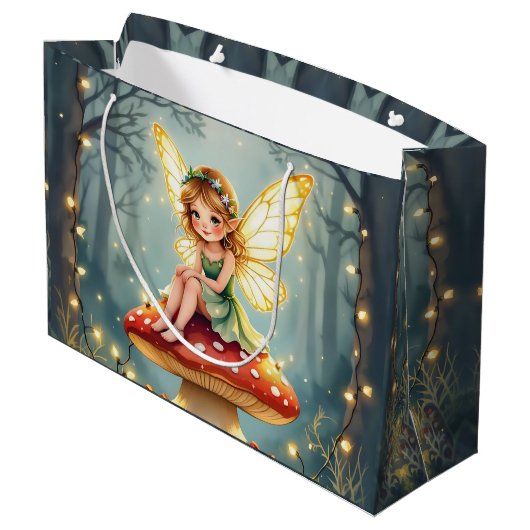 Fairy on a Mushroom in Enchanted Forest Christmas Groot Cadeauzakje (Achterkant Gekanteld)
