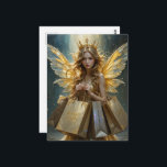 Fairy on a Shopping Spree Briefkaart<br><div class="desc">A fairy with her arms loaded with shopping bags from a shopping spree</div>