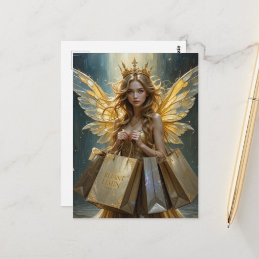 Fairy on a Shopping Spree Briefkaart (Voorkant / Achterkant in situ)