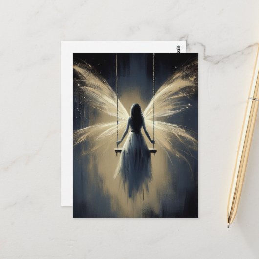Fairy on a Swing at Night Briefkaart (Voorkant / Achterkant in situ)
