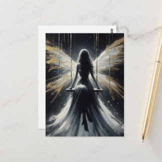 Fairy on a Swing at Night in White Dress Briefkaart