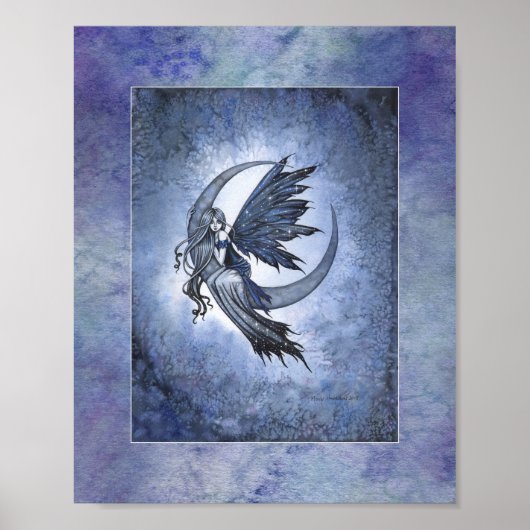 Fairy on Crescent Moon Fantasy Art van Molly H Poster (Voorkant)