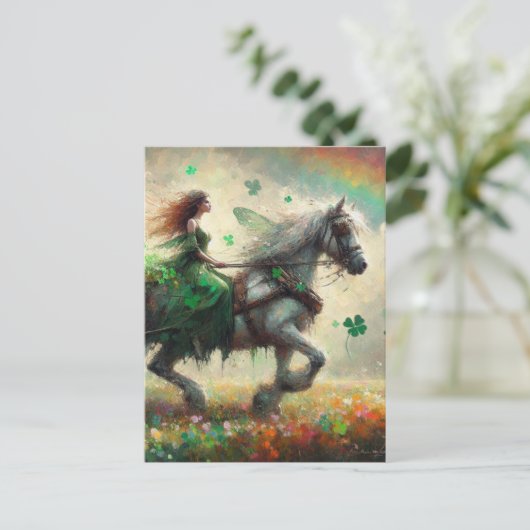 Fairy on Horseback brengt geluk voor St. Patrick's Briefkaart (Staand voorkant)