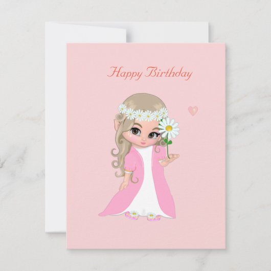 Fairy on Light Pink Birthday Card Kaart (Voorkant)