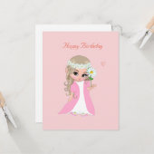 Fairy on Light Pink Birthday Card Kaart (Voorkant / Achterkant in situ)