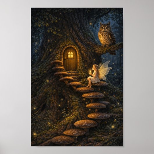 Fairy on Mushroom Staircase-Enchanted Tree House Poster (Voorkant)