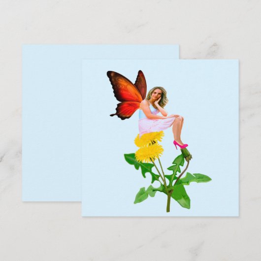 Fairy on White Paardebloemen Note Kaart Notitiekaartje (Voorkant / Achterkant)