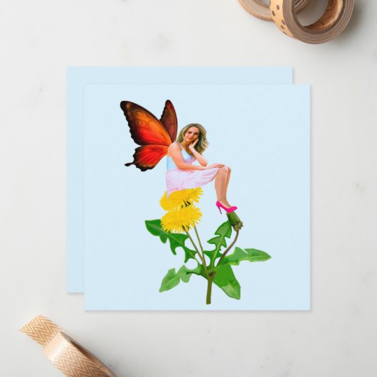Fairy on White Paardebloemen Note Kaart Notitiekaartje (Voorkant / Achterkant in situ)