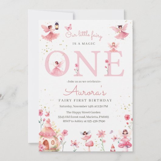Fairy One Invitation for Birthday Magical Party Kaart (Voorkant)