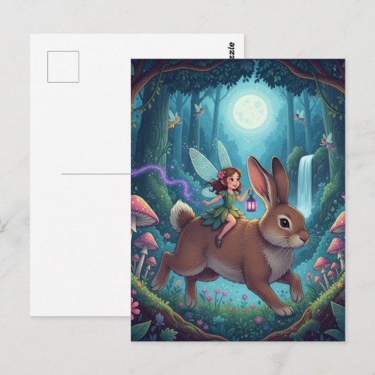 Fairy op een konijn briefkaart (Voorkant / Achterkant)