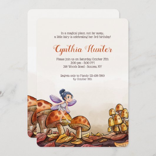 Fairy op een paddenstoel uitnodiging (Voorkant / Achterkant)