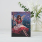 Fairy op een schommel 's nachts briefkaart (Staand voorkant)
