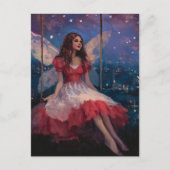 Fairy op een schommel 's nachts briefkaart (Voorkant)