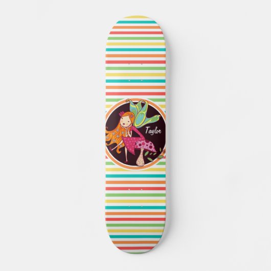Fairy op heldere regenboogstrepen skateboard (Voorkant)