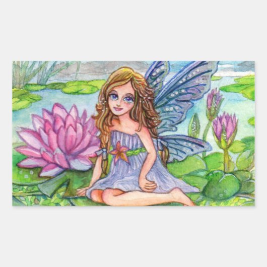 Fairy op Lily Pad Rechthoekige Sticker (Voorkant)
