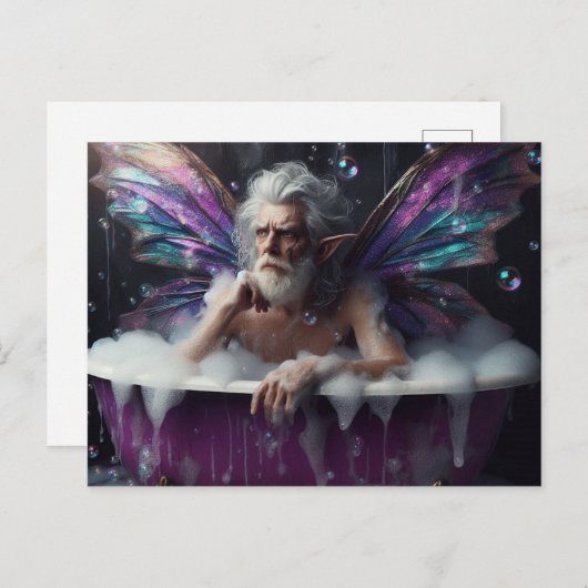 Fairy oud Man neemt een bubbelbad in Paarse bad Briefkaart (Voorkant / Achterkant)