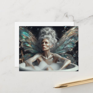 Fairy oudere vrouw grijs haar in het bubbelbad briefkaart