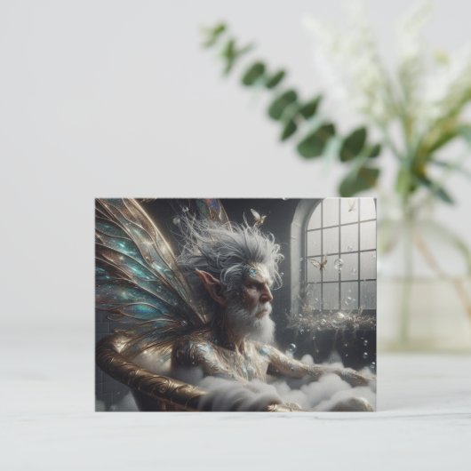 Fairy ouderling man met grijs haar in het gouden b briefkaart (Staand voorkant)