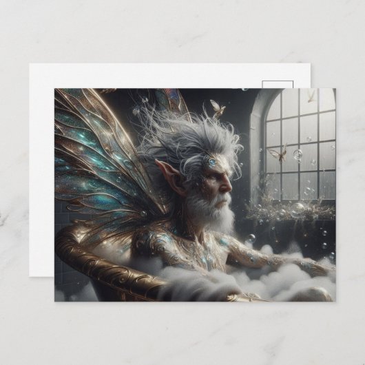 Fairy ouderling man met grijs haar in het gouden b briefkaart (Voorkant / Achterkant)