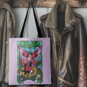 Fairy Paarse rode paddenstoel gotisch Tote Bag