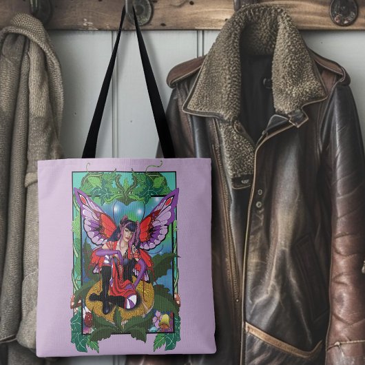Fairy Paarse rode paddenstoel gotisch Tote Bag