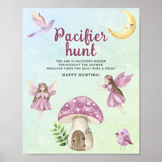 Fairy pacifier hunt baby shower game poster (Voorkant)