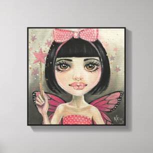 Fairy Painting, Fairy in polka dots, roze fee Canvas Afdruk