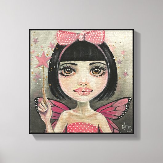 Fairy Painting, Fairy in polka dots, roze fee Canvas Afdruk (Voorkant)