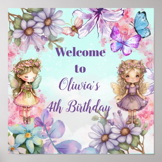 Fairy Party Garden Fairy Birthday WelkomstPoster Poster (Voorkant)