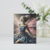 Fairy Patchwork Denim Jurk Roze Vleugels Briefkaart (Staand voorkant)