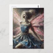 Fairy Patchwork Denim Jurk Roze Vleugels Briefkaart (Voorkant / Achterkant)