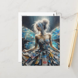 Fairy Patchwork Jurk Blauwe Vleugels Briefkaart