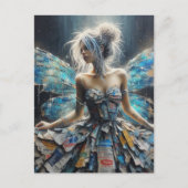 Fairy Patchwork Jurk Blauwe Vleugels Briefkaart (Voorkant)