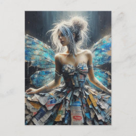 Fairy Patchwork Jurk Blauwe Vleugels Briefkaart