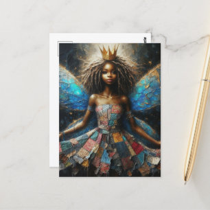 Fairy Patchwork Jurk Blauwe Vleugels en een Gouden Briefkaart